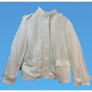 Talbots Women’s Grace Fit 100% Linen Full Zip Jacket w/Optional Hood Sz 14 White